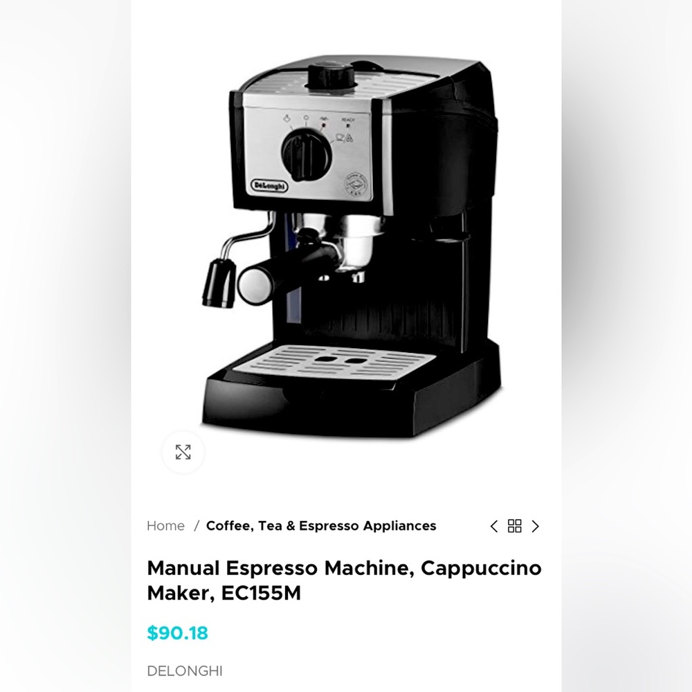 Barely used DELONGHI Manual Espresso Machine, Cappuccino Maker, EC155M